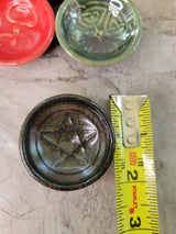 Handmade ceramic incense burner bowls embossed assorted designs, incense cones holder