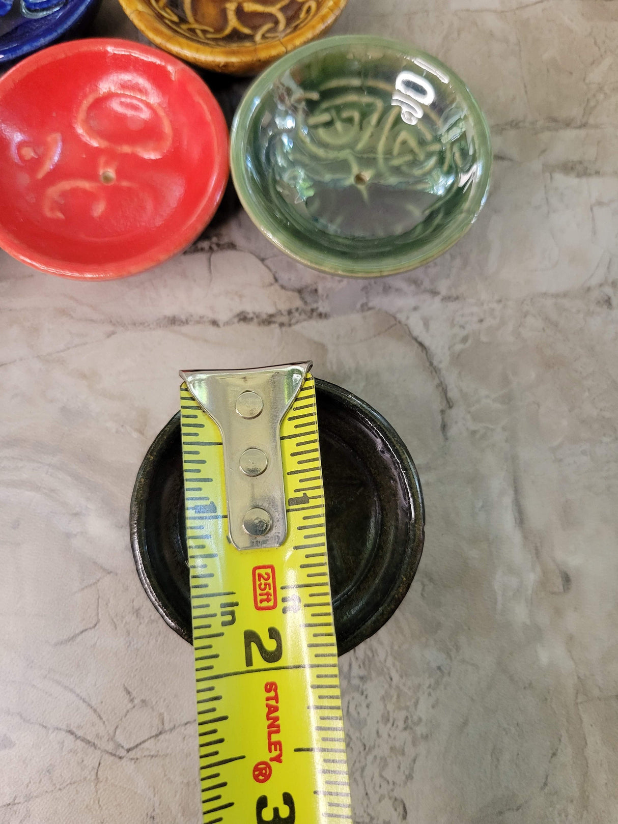 Handmade ceramic incense burner bowls embossed assorted designs, incense cones holder