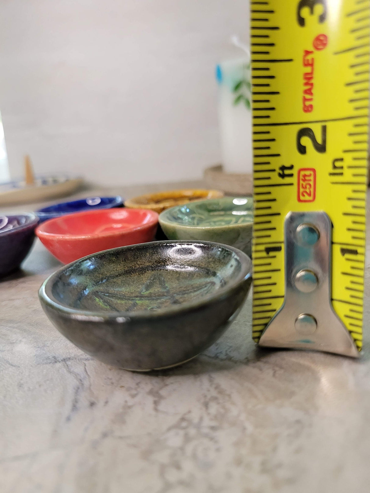 Handmade ceramic incense burner bowls embossed assorted designs, incense cones holder