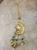 Star and moon handmade brass wind chime with bells witch bells