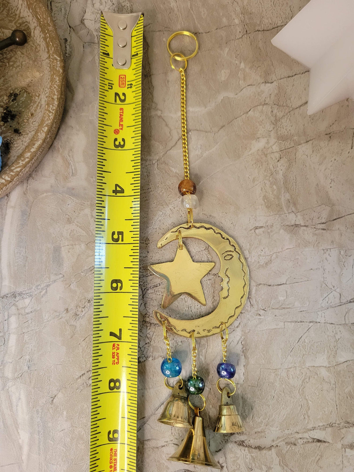 Star and moon handmade brass wind chime with bells witch bells