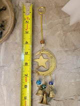 Star and moon handmade brass wind chime with bells witch bells