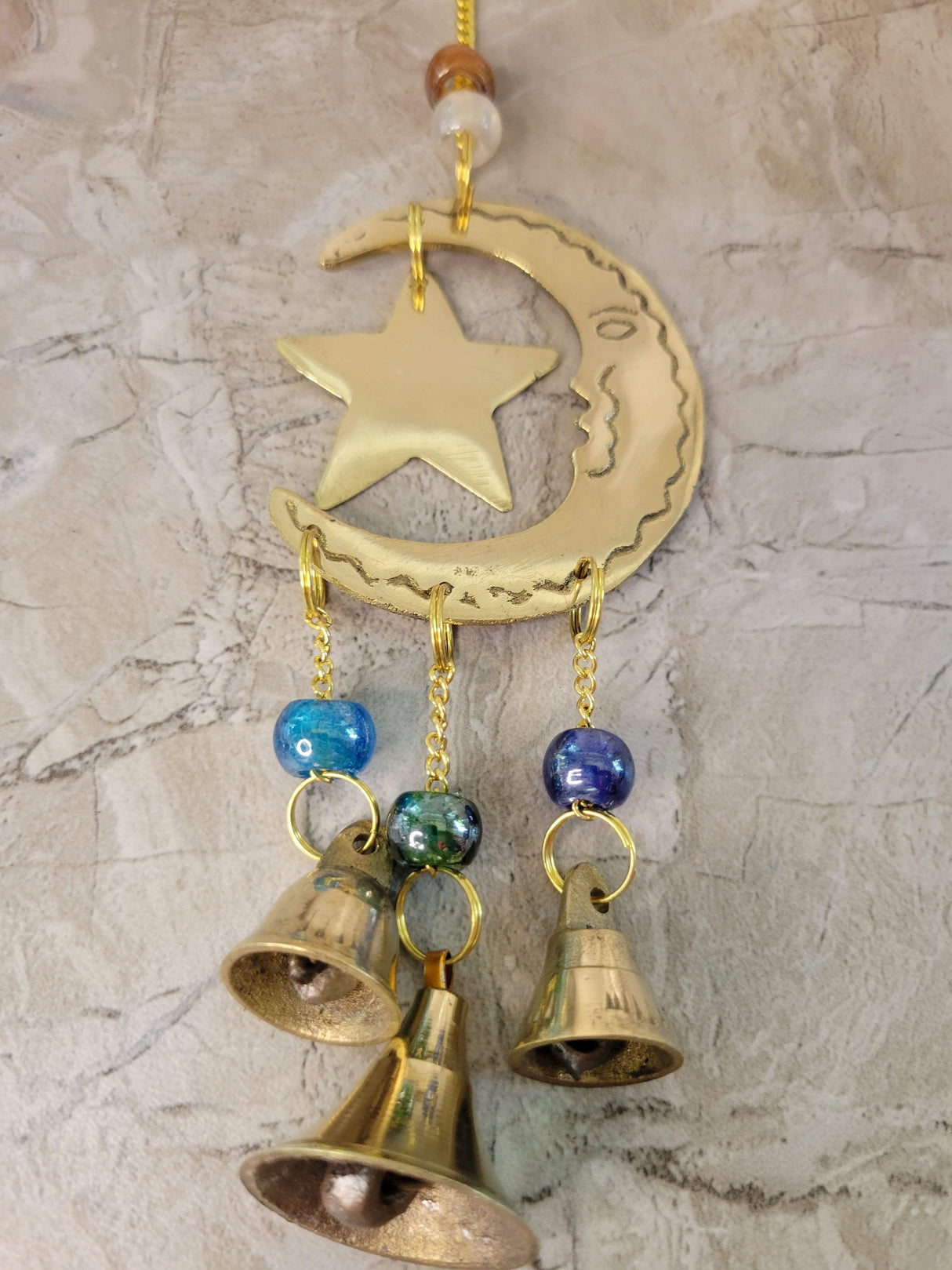 Star and moon handmade brass wind chime with bells witch bells