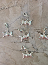 Charm triple moon , pentacle, om ,crescent moon with lobster claw clasps 5 pendants set
