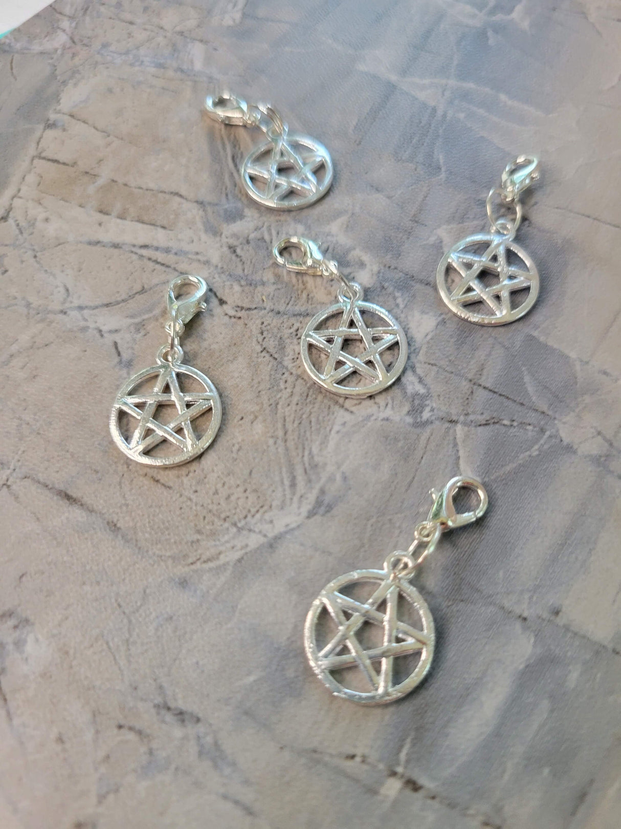Charm triple moon , pentacle, om ,crescent moon with lobster claw clasps 5 pendants set