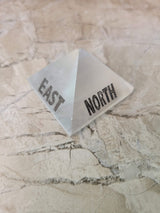 Handmade Black agate, selenite engraved crystal directional pyramid