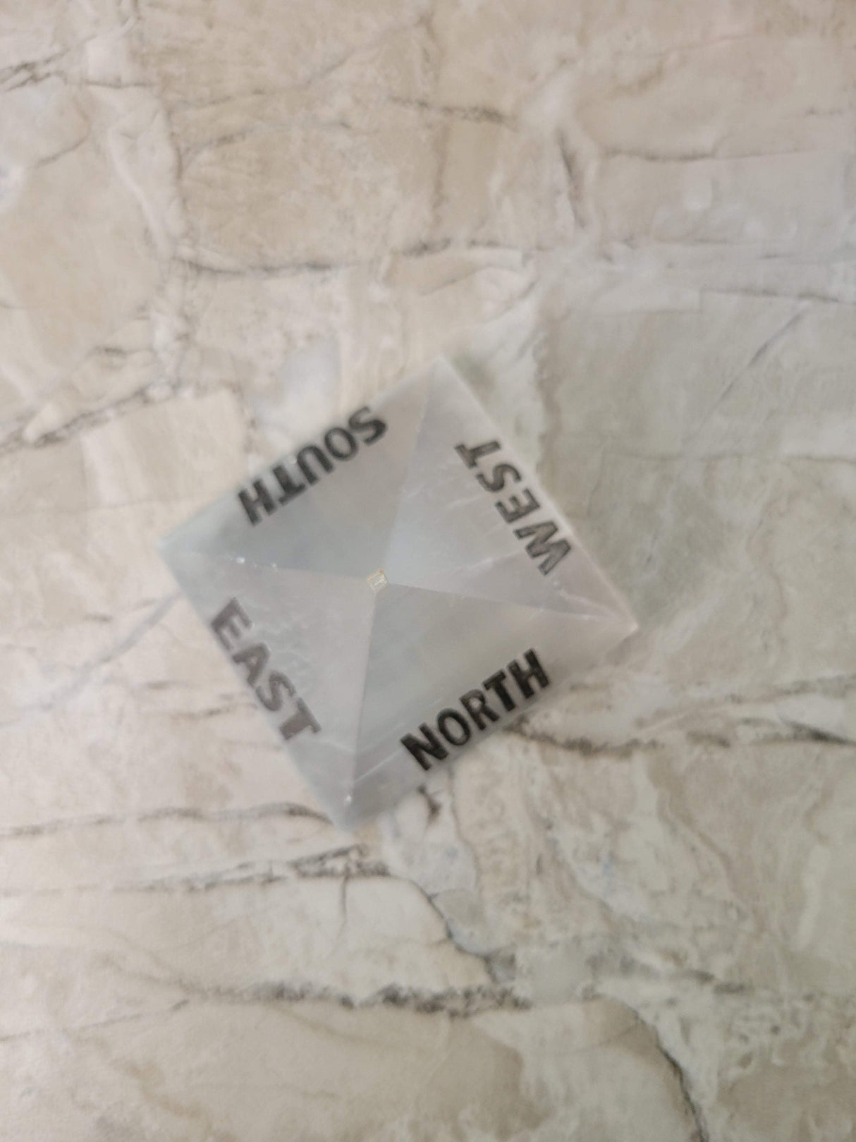 Handmade Black agate, selenite engraved crystal directional pyramid