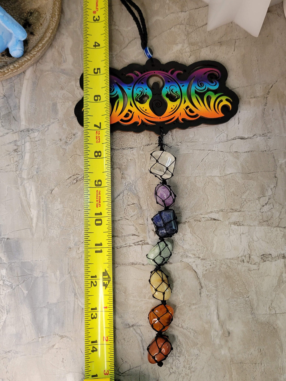 Tie Dye Triple Moon Goddess Car Hanging with Chakra Stones