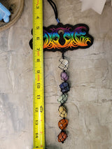 Tie Dye Triple Moon Goddess Car Hanging with Chakra Stones