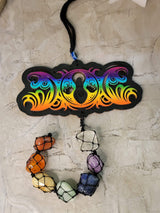 Tie Dye Triple Moon Goddess Car Hanging with Chakra Stones