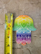 Handmade Wooden Hamsa, Seven chakra coaster altar tile, Altar décor