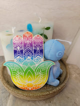 Handmade Wooden Hamsa, Seven chakra coaster altar tile, Altar décor