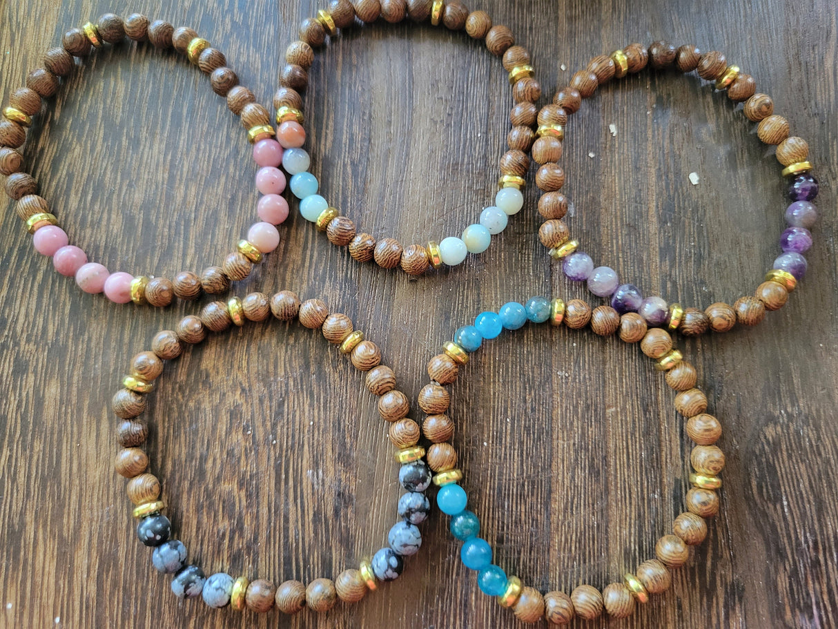 Gemstone Wood Stretch Bracelet: Natural Wenge Beaded Bracelet