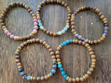Gemstone Wood Stretch Bracelet: Natural Wenge Beaded Bracelet