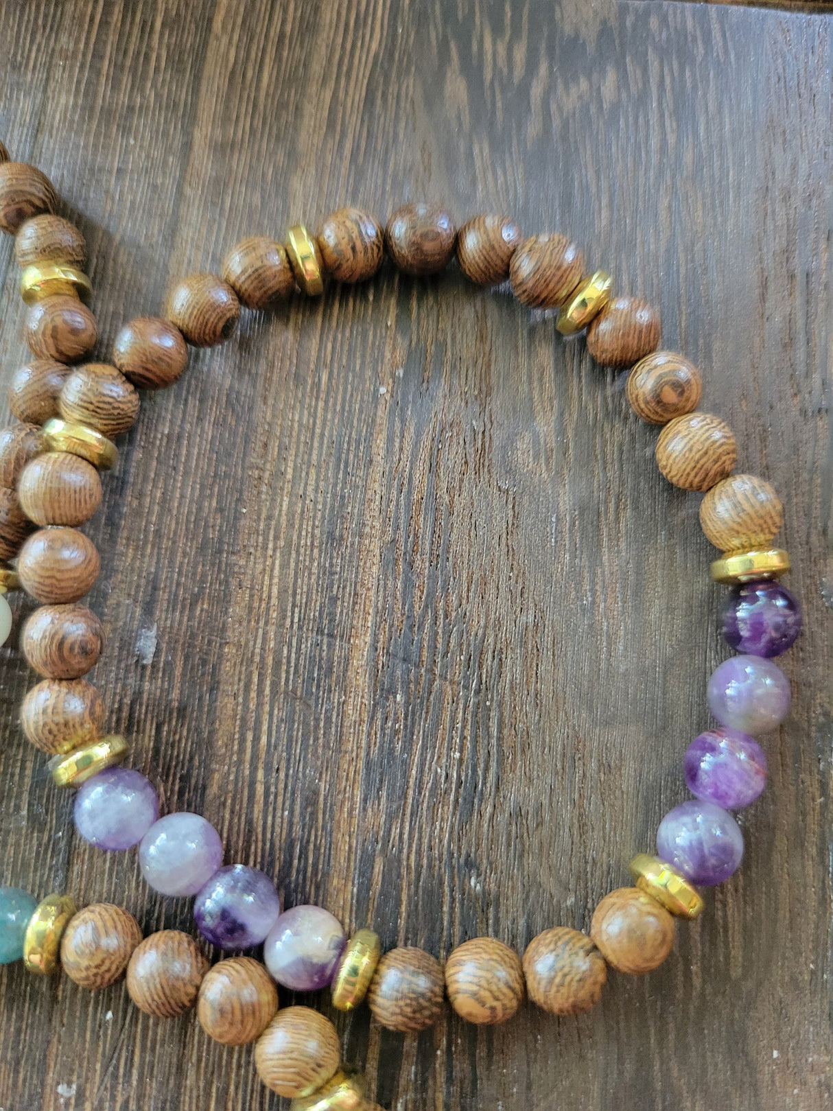 Gemstone Wood Stretch Bracelet: Natural Wenge Beaded Bracelet