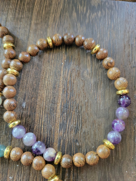 Gemstone Wood Stretch Bracelet: Natural Wenge Beaded Bracelet