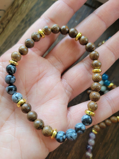 Gemstone Wood Stretch Bracelet: Natural Wenge Beaded Bracelet