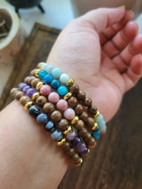 Gemstone Wood Stretch Bracelet: Natural Wenge Beaded Bracelet