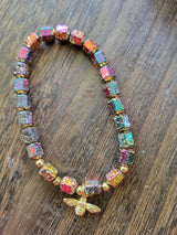 Lava Rock Hexagon Bead Bracelet: Bee Charm Oil Diffuser