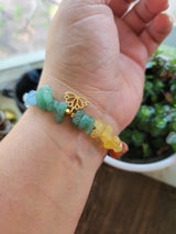 Chakra jewelry, chip gemstone stretch charm bracelets, with brass lotus charms