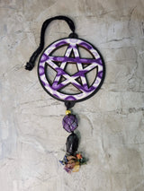 Pentagram tie dye wooden wall/car hanging w/ tumble stones