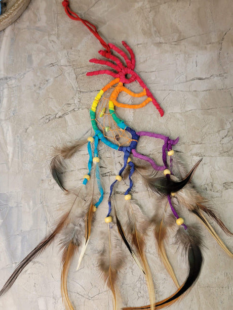 Kokopelli Dreamcatcher: Multi-Colored Beaded Wall Art
