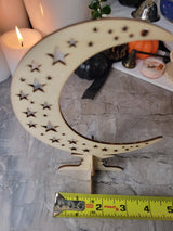 Wooden ornaments, wood tabletop decoration, moon with star, witchy decor