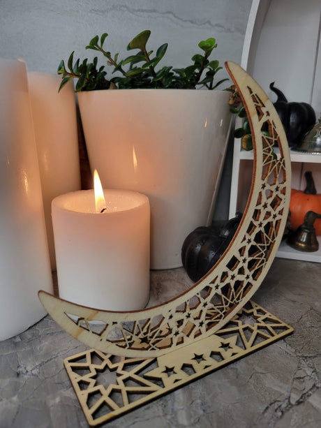 Handmade Wooden Moon Ornament: Witchy Tabletop Decor