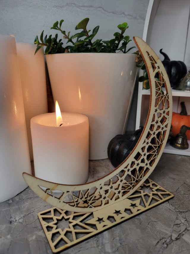 Handmade Wooden Moon Ornament: Witchy Tabletop Decor