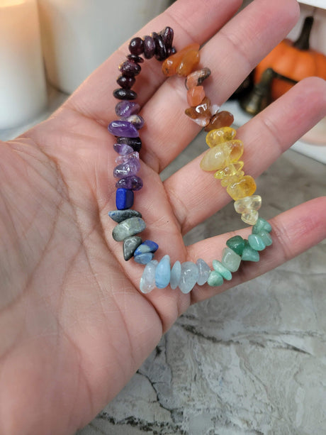 Chakra gemstone stretch bracelets, with crystal threads, handmade stretch bracelets
