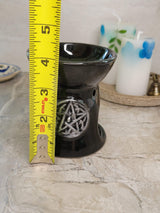 Black pentagram oil burner , wax warmer, metaphysical décor, handmade ceramic