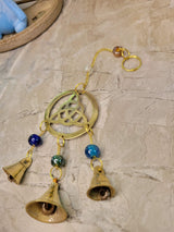 Handmade brass wind chime with bells and beads triquetra witch bells