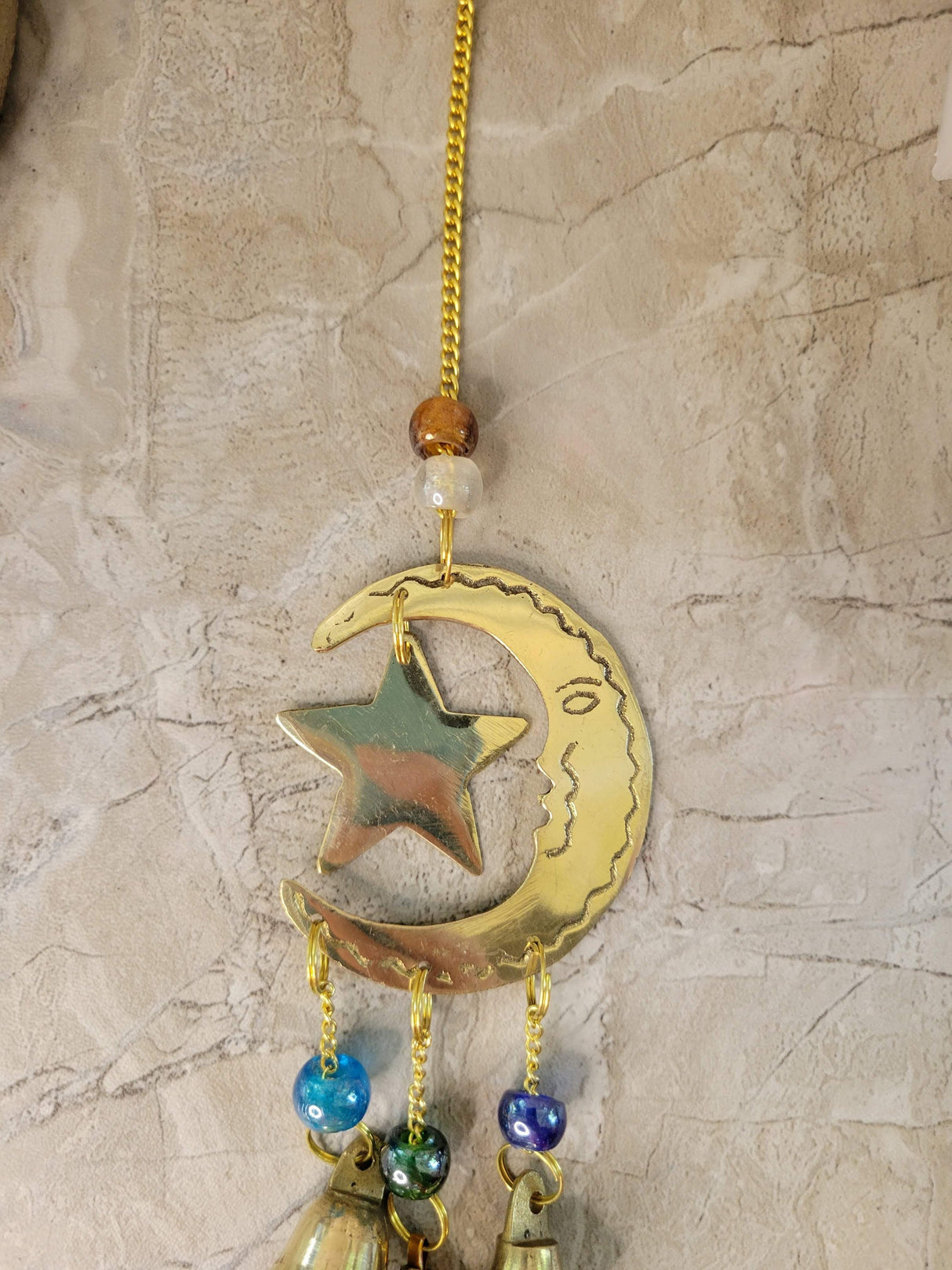 Star and moon handmade brass wind chime with bells witch bells