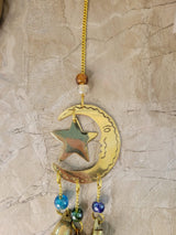 Star and moon handmade brass wind chime with bells witch bells