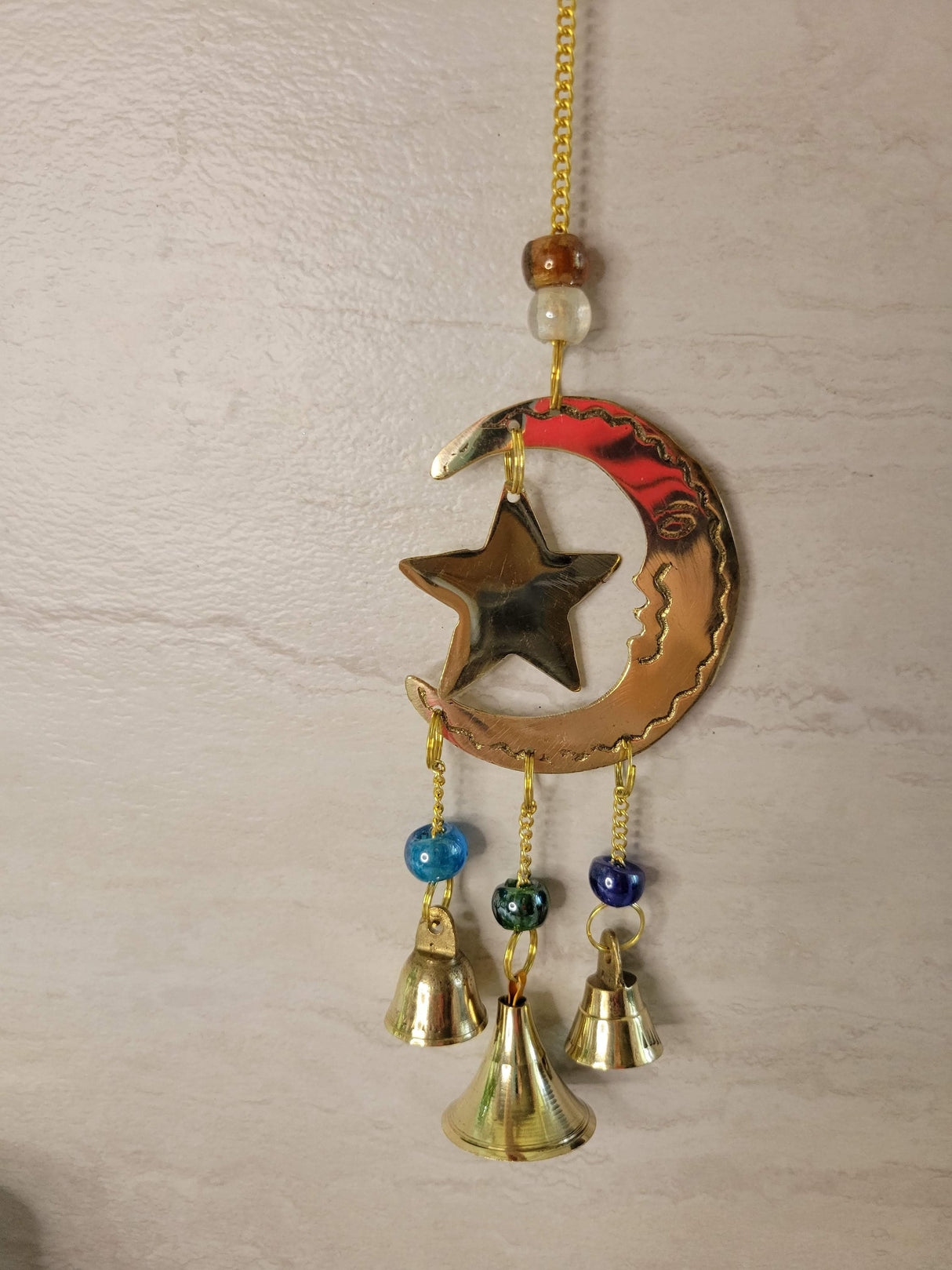 Star and moon handmade brass wind chime with bells witch bells