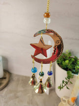 Star and moon handmade brass wind chime with bells witch bells