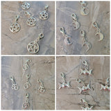 Charm triple moon , pentacle, om ,crescent moon with lobster claw clasps 5 pendants set
