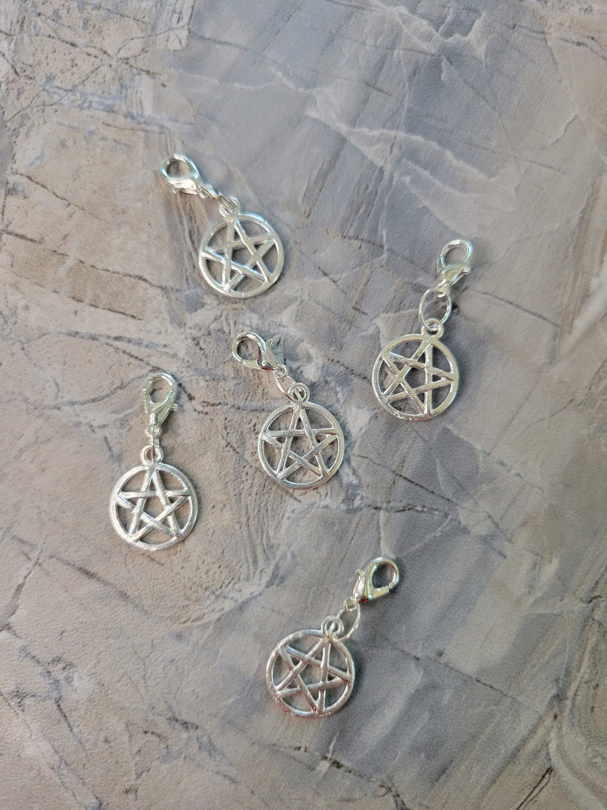 Charm triple moon , pentacle, om ,crescent moon with lobster claw clasps 5 pendants set