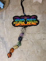 Tie Dye Triple Moon Goddess Car Hanging with Chakra Stones