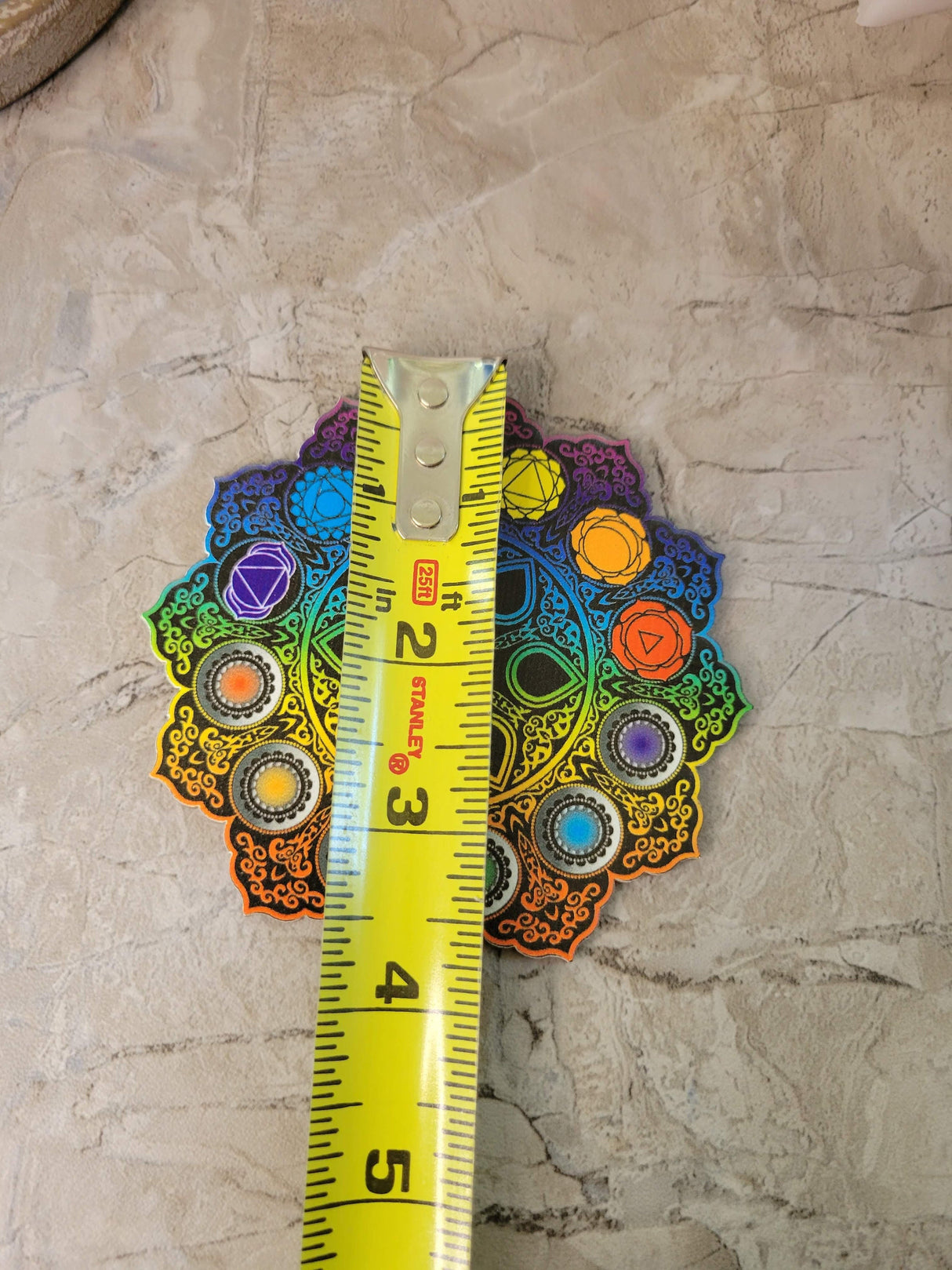 Handmade Wooden Hamsa, Seven chakra coaster altar tile, Altar décor