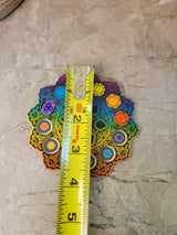 Handmade Wooden Hamsa, Seven chakra coaster altar tile, Altar décor