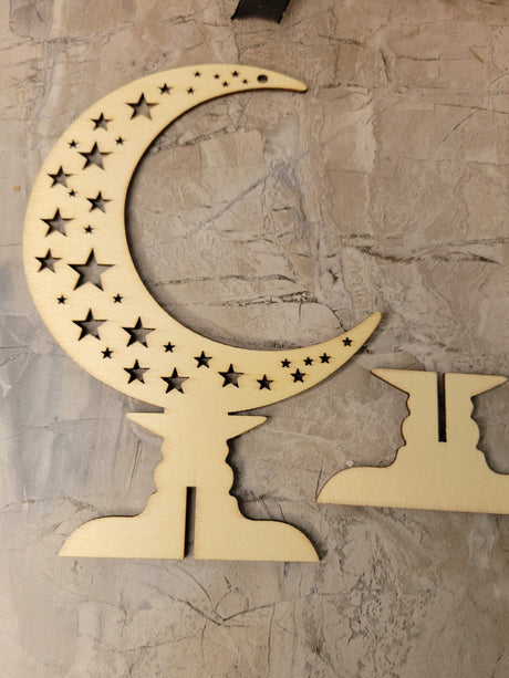 Wooden ornaments, wood tabletop decoration, moon with star, witchy decor