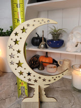 Wooden ornaments, wood tabletop decoration, moon with star, witchy decor