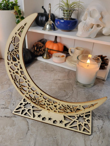 Handmade Wooden Moon Ornament: Witchy Tabletop Decor