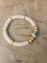 Evil Eye & Quartz Crystal Chip Bracelet Set - Handmade