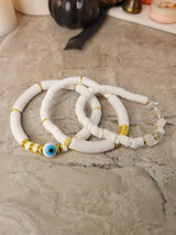 Evil Eye & Quartz Crystal Chip Bracelet Set - Handmade