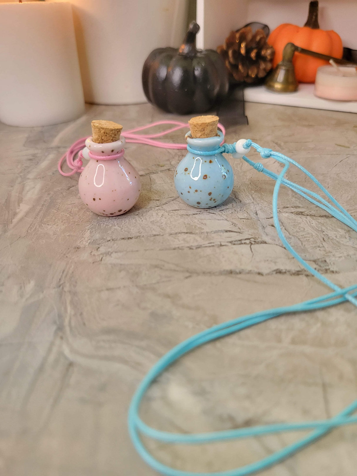 Ceramic perfume bottle pendant necklace , essential oil vial necklace