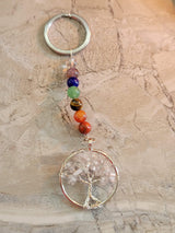 Chakra Keychain: Quartz Crystal Tree of Life Gemstone Keyring