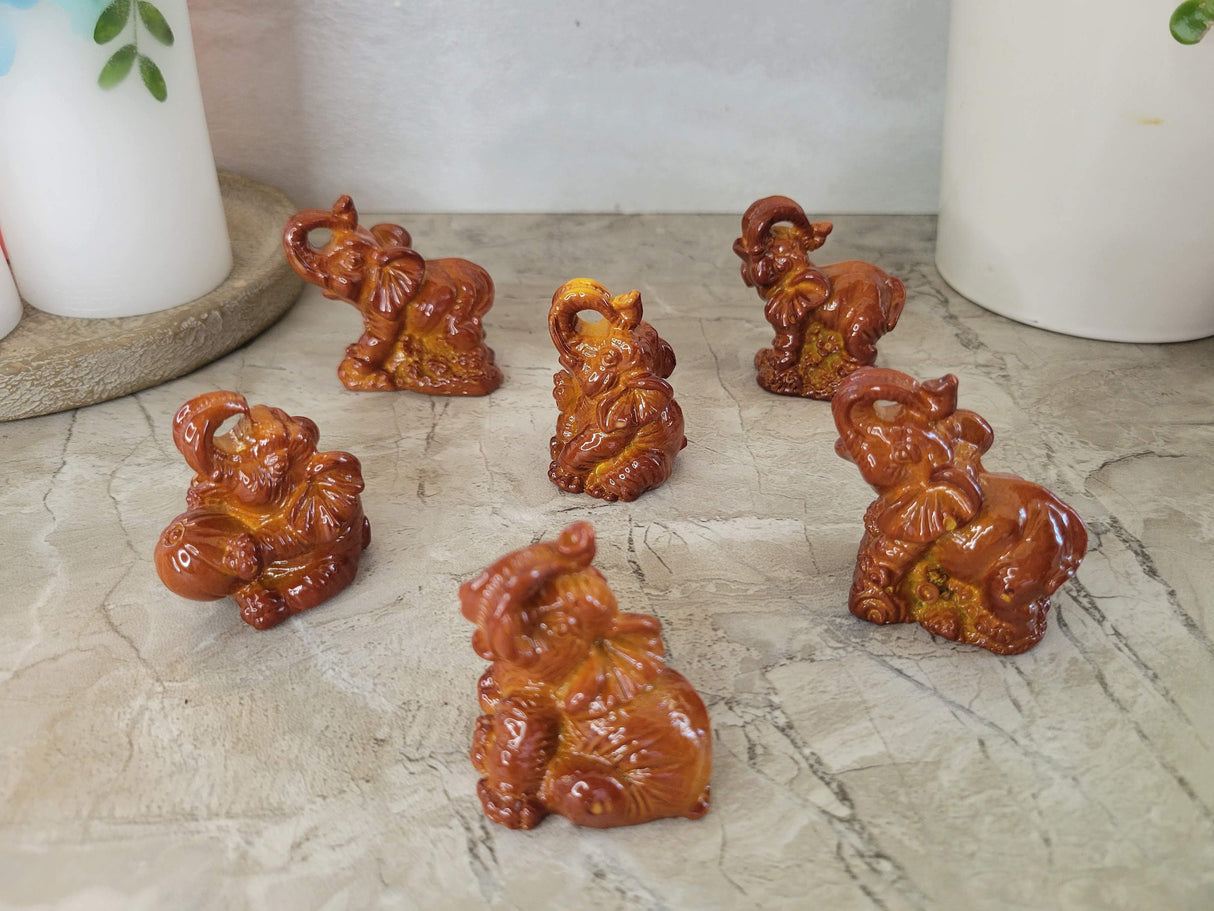 Mini Elephant Figurines: Polyresin Desktop Decor, Gift Set of 6