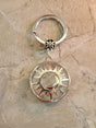 Natural quartz crystal keychain, flat round with sun & moon